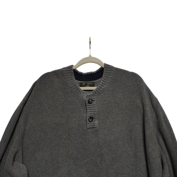 Eddie Bauer Tall XXXL Gray Henley Sweater 100% Cotton Mens Casual Pullover - Picture 3 of 8